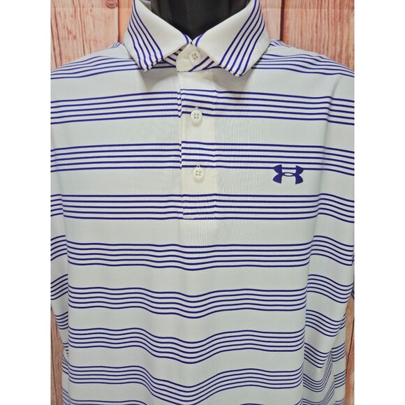 Under Armour Mens HeatGear Purple Striped Polo Large - Picture 3 of 8